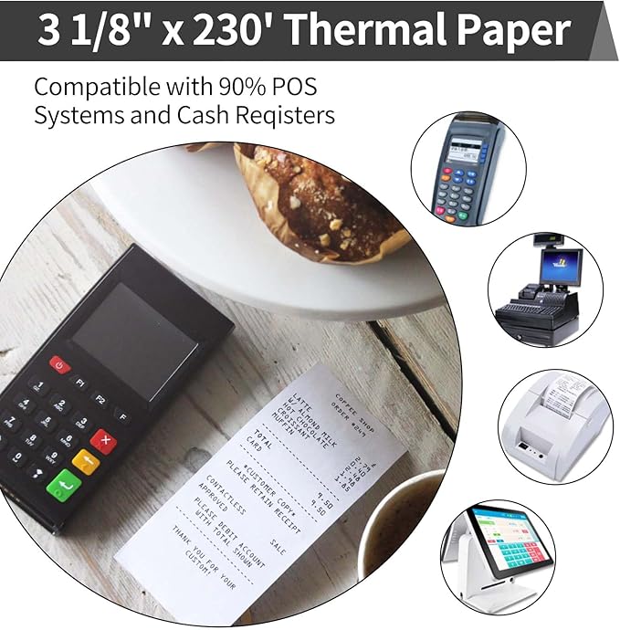 Thermal Receipt Paper Rolls, 3-1/8 x 230ft Thermal Paper, POS Cash Register Paper Rolls (10 Rolls)