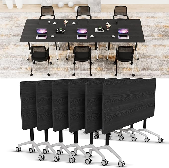 Conference Room Table with Flip-Top Design for Dynamic Meetings, Business Table Computer Desk with Heavy-Duty Frame,Foldable Seminar Meeting Tables for Home Office (6, F, 70.8IN)