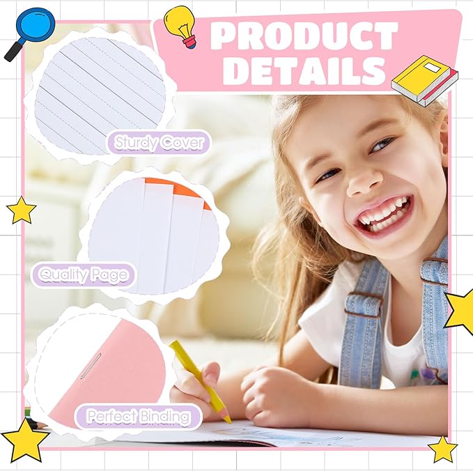 Henoyso 12 Pcs Primary Composition Notebook K-2 9 3/4 x 7 1/2 Inch Primary Journal, Back to School Supplies, Bulk Blank Writing Book for Kid to Write Draw Journal 60 Page Notebooks (Soft Color)