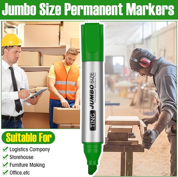 Fuutreo 10 Pack Jumbo Permanent Markers Bulk Large Chisel Tip Permanent Markers Quick Drying Waterproof Big Huge Poster Pens for Office, Logistics Company and More(Grass Green)