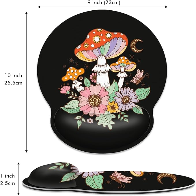 Ergonomic Mouse Pad with Wrist Support,Black Mushroom Mouse Pad with Wrist Rest,Relieve Wrist Pain Mousepad Non-Slip Rubber Base,Mouse Pads for Desk,Computers,Laptop,Office,Gaming,Accessories