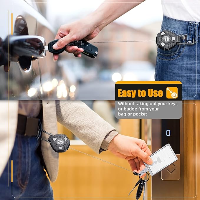 Retractable Keychain Heavy Duty, Badge Reels Retractable, Tactical ID Badge Holder with Upgraded Zinc Alloy Carabiner, 31.5'' Coated Steel Cord, Bearing 8.0 oz- 1pcs