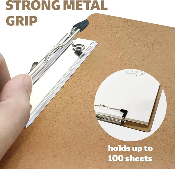 24 Pack Clipboards Bulk, Standard A4 Letter Size Wooden Hardboard Office Clipboard for Classroom, Work-Meetings, with Low Profile Clip, 12.5 x 9 Inch