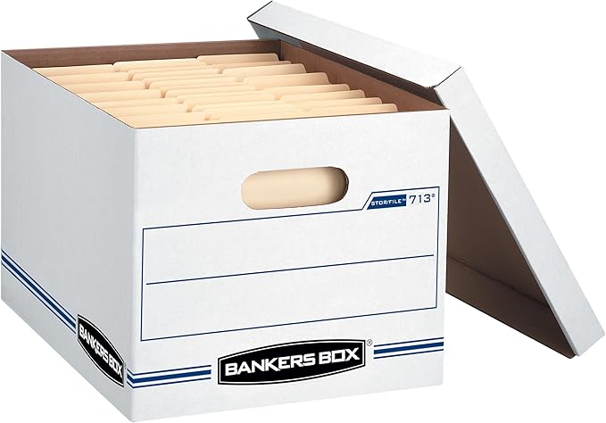 Bankers Box 30 Pack STOR/FILE Basic Duty File Storage Boxes, Standard Assembly, Lift-off Lid, Letter/Legal, White/Blue