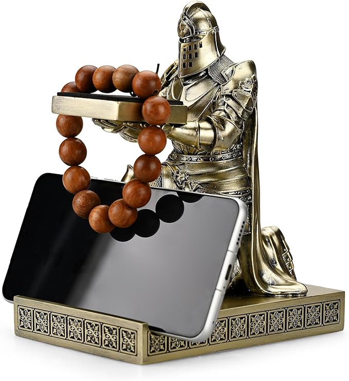 King's Guard Watch Display Stand Eyeglass Jewelry Bracelet Necklace Holder Trays Towers Resin Pen Holder Warrior Knight Mobile Phone Stand for Office & Home (Bronze)