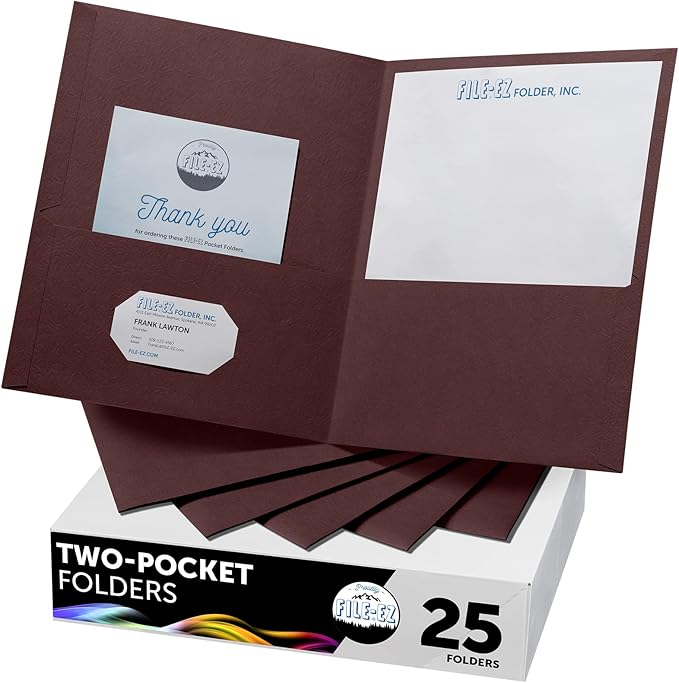 FILE-EZ Two-Pocket Folders, Dark Red Maroon Crimson Burgundy Color, 25-Pack, Textured Paper, Matte Finish, Letter Sheet Size (EZ-32559)