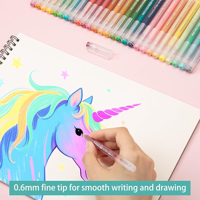 Gel Pens For Coloring, 36 Pack Colored Pens for Black Paper & White Paper, 0.6MM Fine Point Pen for Coloring, Writing, Drawing, Journaling, Note Taking, School, Office, Home