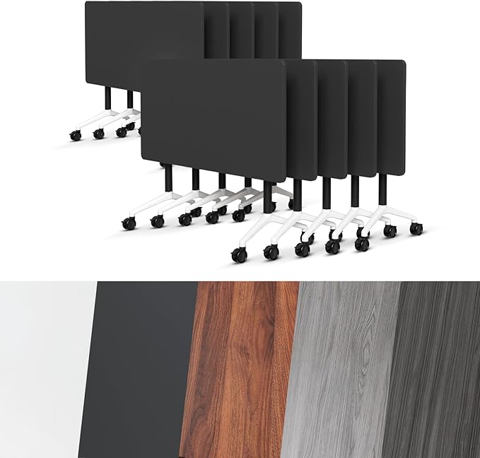 Conference Room Table, Folding Conference Tables,Thicken Grey Tabletop,Flip Top Wooden Seminar Meeting Room Table for Conference Room Offices (10, Black, 55.1”)