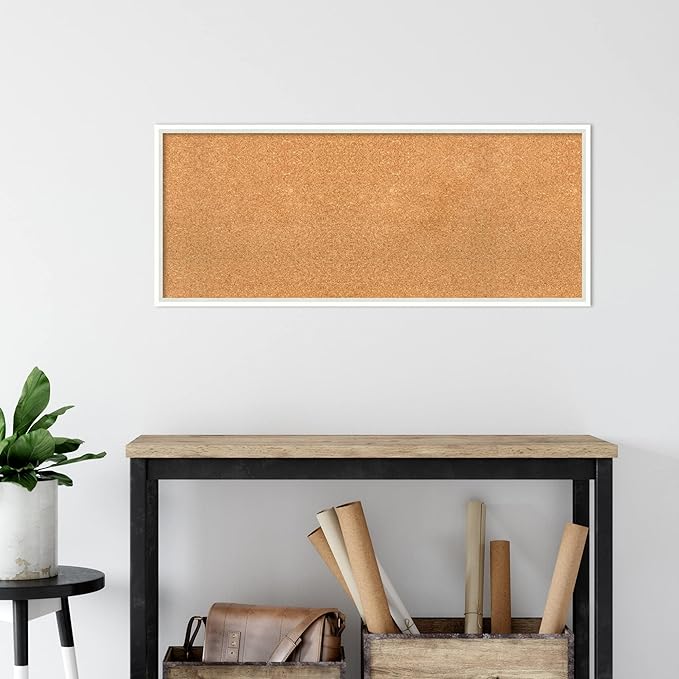 Amanti Art Natural Cork Board for Wall, 17x41 Vision Board with White Frame, Large Corkboard Office Decor for Home Organization, Modern Corkboard Pinboard to Display Items for Home Organization in