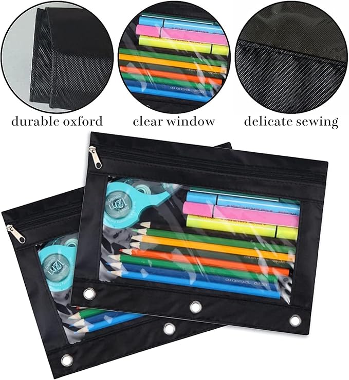 YoeeJob Pencil Pouch for 3 Ring Binder，Zipper Pencil Pouches Bulk，Pencil Case Pouch with Clear Window for Class, School, Office, 4 Colors-24 Packs