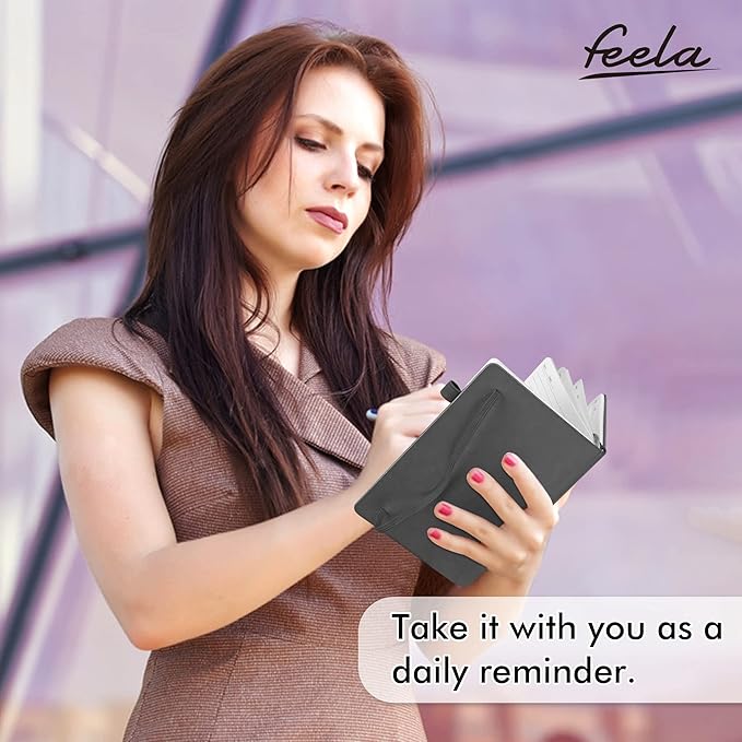 feela 24 Pack Journal Notebook for Work, Business Notebook Bulk Hardcover Lined Writing Journal with Pen Holder for Men Women Note Taking, with 24 Black Pens, 120 GSM, 5.1”x8.3”, A5, Gray