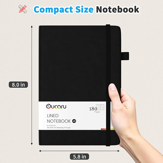 Lined Journal Notebook, 4 Pack, 180 Pages, A5 Journals for Writing, 100 GSM Thick Paper, Small Notebooks Daily Journal for Women Men Work, Business, School, Travel Supplies