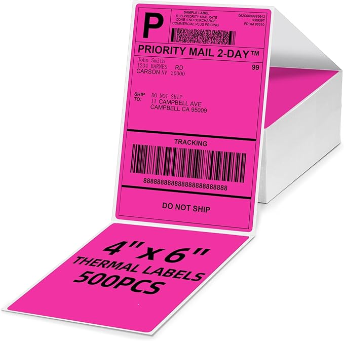 4x6 Thermal Labels, 1 Packs of 500 4x6 Fold Labels Rose Red - Compatible with JADENS, ASprink, Phomemo, Rollo, Zebra, Omezizy and Other Thermal Printers