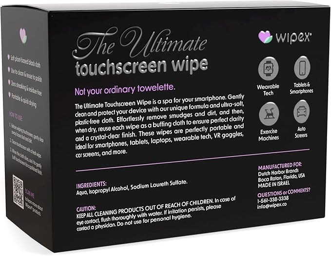 Wipex Car Screen Wipes for Electronics - 24 Individual Car Screen Cleaner Wipes - Plant-Based Touchscreen Cleaner Cloth for Dashboard Panels, Mobile Phone, Interior Car Cleaning Supplies (5.9"x4.92")