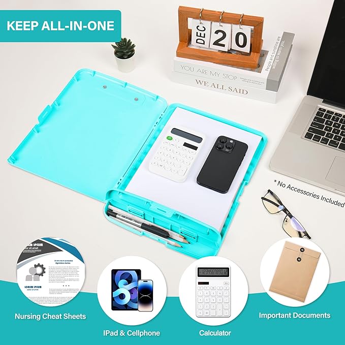 Clipboard with Storage, High Capacity Clip Boards 8.5x11 with Storage, Plastic Nursing Clipboard Folder with Pen Holder, Heavy Duty Storage Clipboard with Low Profile Clip for School & Office