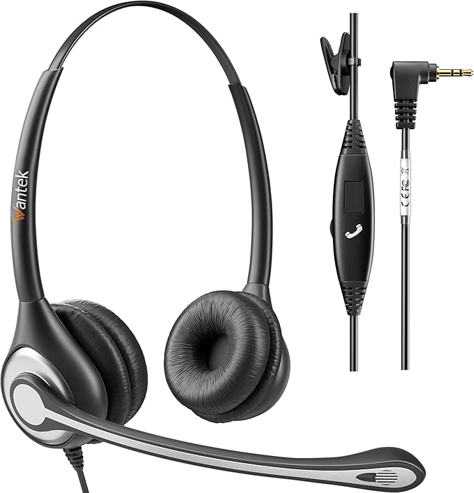 Wantek Office Phone Headset, 2.5mm Telephone Headset with Mic Noise Canceling Compatible with Cordless Phones Panasonic AT&T ML17929 Vtech RCA Cisco SPA Polycom Uniden Grandstream Clarity(A602F)
