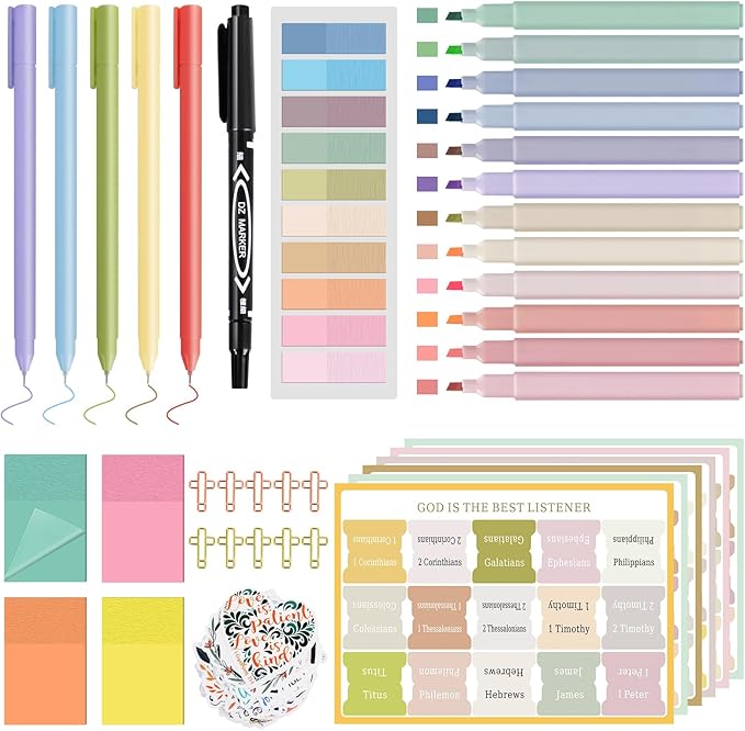 40 Pcs Bible Study Supplies,Bible Journaling Kit for Women, Morandi Bible Study Kit with Pastel Bible Highlighters and Tabs,Bible Pens,Sticky Notes,Bible Annotation Kit