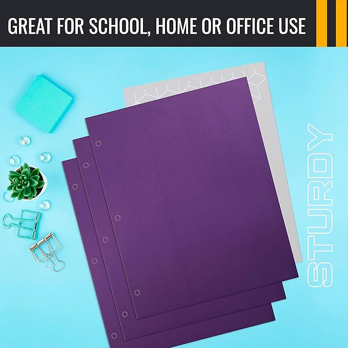 Better Office Products Two Pocket Portfolio Folders, 50-Pack, Purple, Letter Size Paper Folders, 50 Pieces, Purple