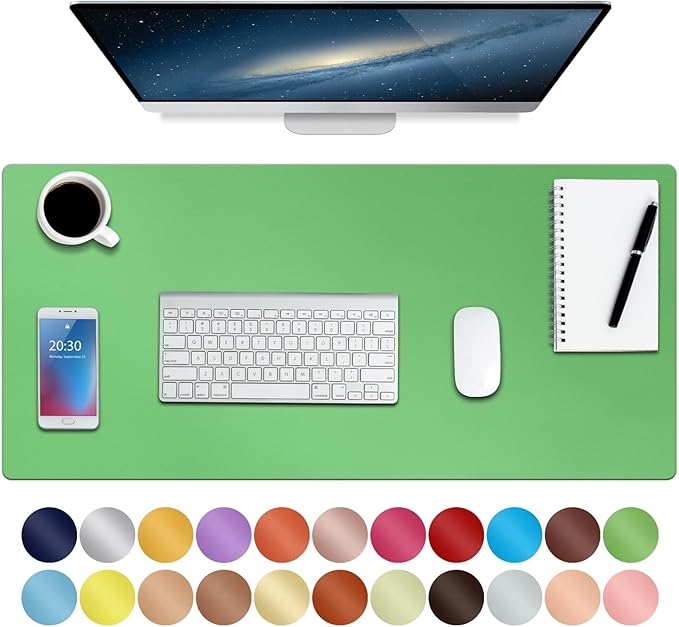 Boutilon Leather Desk Pad 30" x14",Non-Slip Mouse Pad,Office Desk Mat,Waterprooft PU Leather Desk Blotter,Desk Pad Protector,Desk Writing Pad for Home Office Decor (M-Light Green)