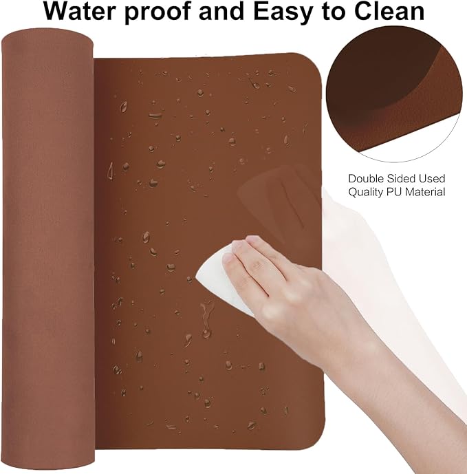 Boutilon Leather Desk Pad 30" x14",Non-Slip Mouse Pad,Office Desk Mat,Waterprooft PU Leather Desk Blotter,Desk Pad Protector,Desk Writing Pad for Home Office Decor (M-Brown)