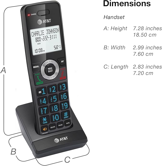 AT&T GL2101-2 DECT 6.0 2-Handset Cordless Home Phone with Call Block, Caller ID, Full-Duplex Handset Speakerphone, 2" White Backlit Display, Lighted Keypad (Graphite & Black)