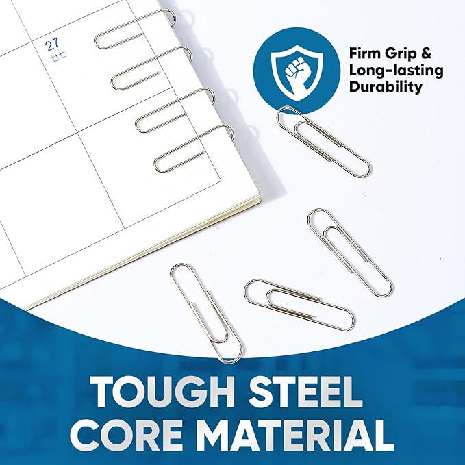 Paper Clips, 600 Pcs Paperclips (6 Boxes of 100 Each), Premium Paper Clip, 1-2/7" Silver Paper Clips Medium (1.3 Inches), Rustproof Metal Paper Clip for Office, School, Home