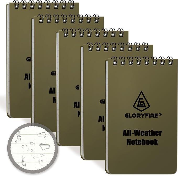 GLORYFIRE Waterproof Notebook Tactical All-Weather Spiral Memo Paper Notepad with Waterproof Grid Paper for Outdoor Activities Recording 3"x5" (5pcs)