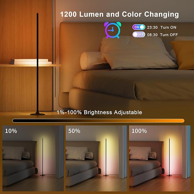 LED Floor Lamp, Corner Floor Lamp with Alexa, Smart Modern Floor Lamp with Music Sync 16 Million Colors & 68+ Scene RGB Floor Lamp with APP and Remote Control, for Bedroom Living Room