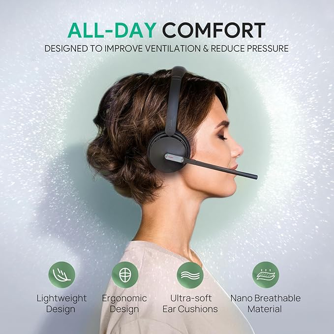 Yealink WH64 Wireless Headset, DECT & Bluetooth Dual-Mode 606 ft Range Headset for Teams Zoom,Skype and UC, Phone Headset with 3X Mic, 32 Talk Time, Office Work Headset for Desk IP Phone, PC,CellPhone
