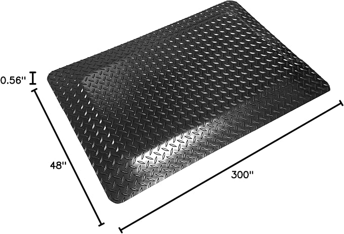 Rhino Mats, American Classic Diamond Anti-Fatigue Mats, Industrial Ergonomic Comfort Standing Mat for Work, Home, Garage, Office, Kitchen or Anywhere (Black 9/16" Thick, 4 FT. x 25 FT.)