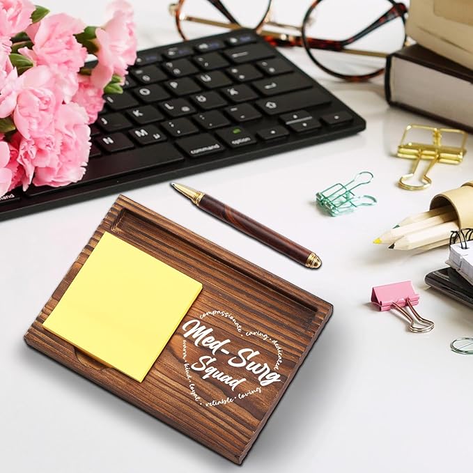 Med Surg Squad Gifts Sticky Note Holder Wooden, Thank You Gifts for Med Surg Medical Surgical Nurse, Appreciation Gift for Nursing National Nurses Week Self-Stick Note Pad Holders Desk Organizer TZP37