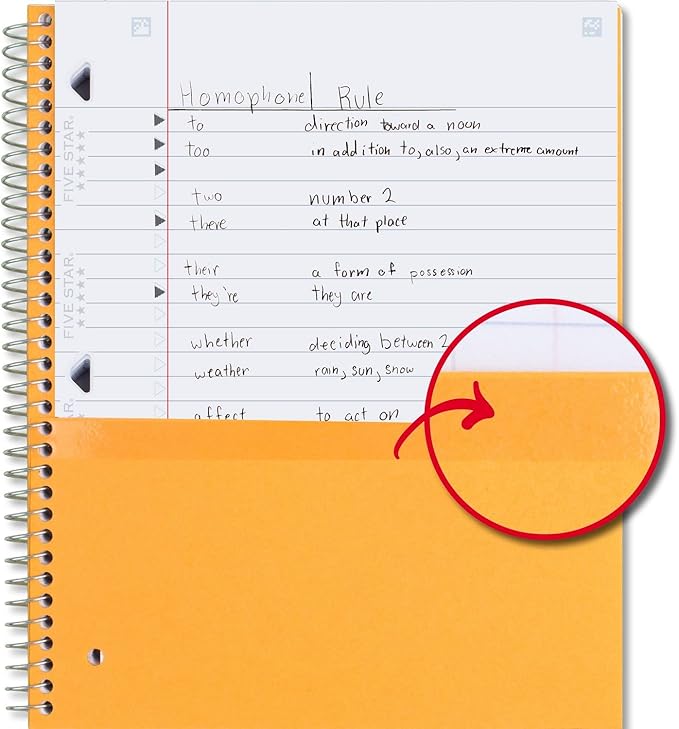 Five Star Spiral Notebooks + Study App, 6 Pack, 1 Subject, Wide Ruled Paper, Fights Ink Bleed, Water Resistant Cover, 8-1/2" x 10", 100 Sheets, Black, Red, Yellow, Purple, Green, Blue (38042)