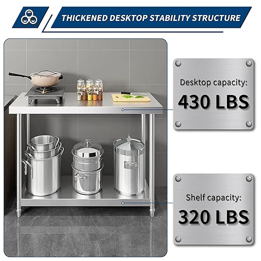 Stainless Steel Table for Prep & Work 24 x 24 Inches, NSF Commercial Heavy Duty Food Prep Worktable with Undershelf for Restaurant, Home and Hotel Christmas Preparation Table