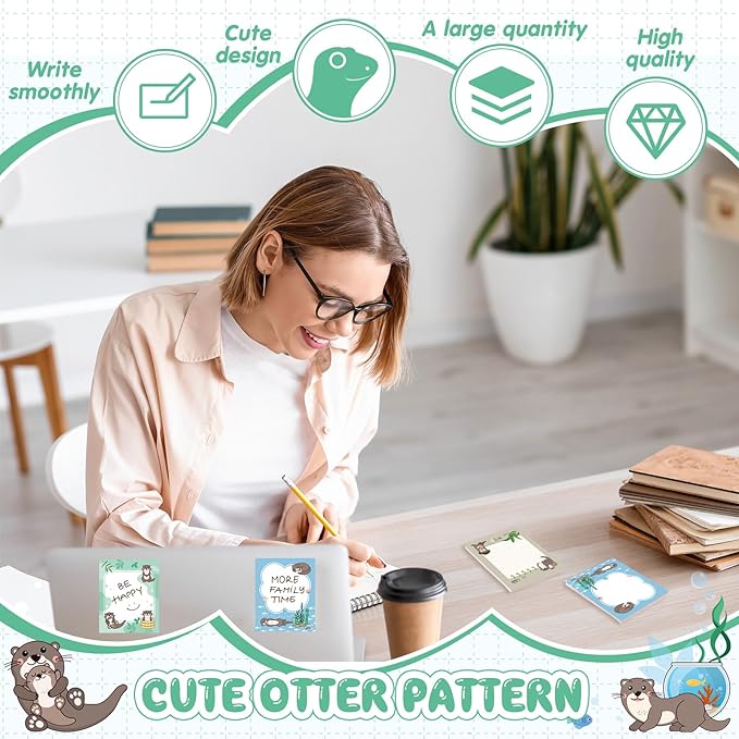 Sabary 9 Pads Sticky Notes 3.15 x 3.94 Inches Cute Self Sticky Note Pads Colored Adhesive Notepad for Memo Reminder Journal Studying Office Home Gift (Otter)