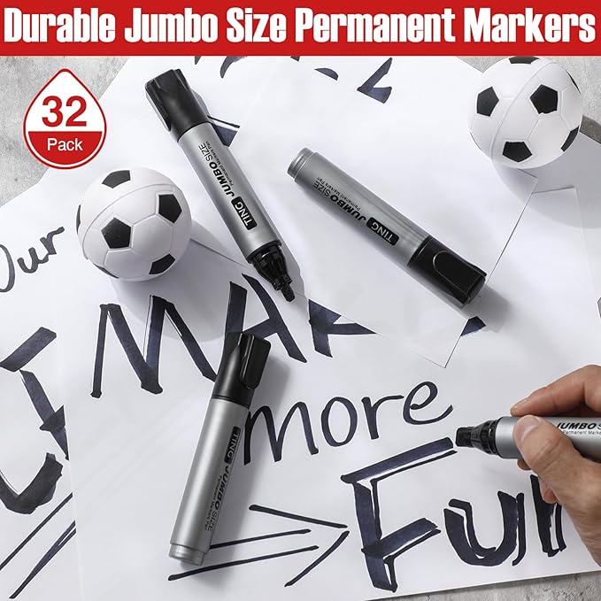 Fuutreo 32 Pcs Jumbo Permanent Markers Bulk Large Chisel Tip Permanent Markers Waterproof Jumbo Pens Quick Drying Office Teacher Supplies(Black)
