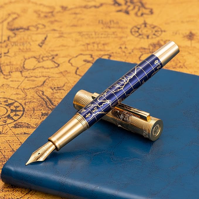 Hongdian 8041 Qinghai-Tibet Plateau Souvenir Fountain Pen, Iridum Extra Fine Golden Nib with Metal Pen Box Set