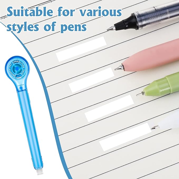 8 Pack Correction Tape Pens, 8 Color Comfortable Pen Shape Correction Pen Tape Pens Easy to Use Applicator for Instant Correction School Office Supplies, 1/5" X 236"