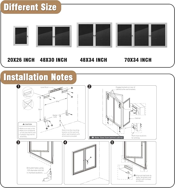 48"x30" Enclosed Bulletin Board, Outdoor Lockable Weather-Resistant Aluminum Cork Noticeboard for School & Office, Silver Frame w/Black Flet
