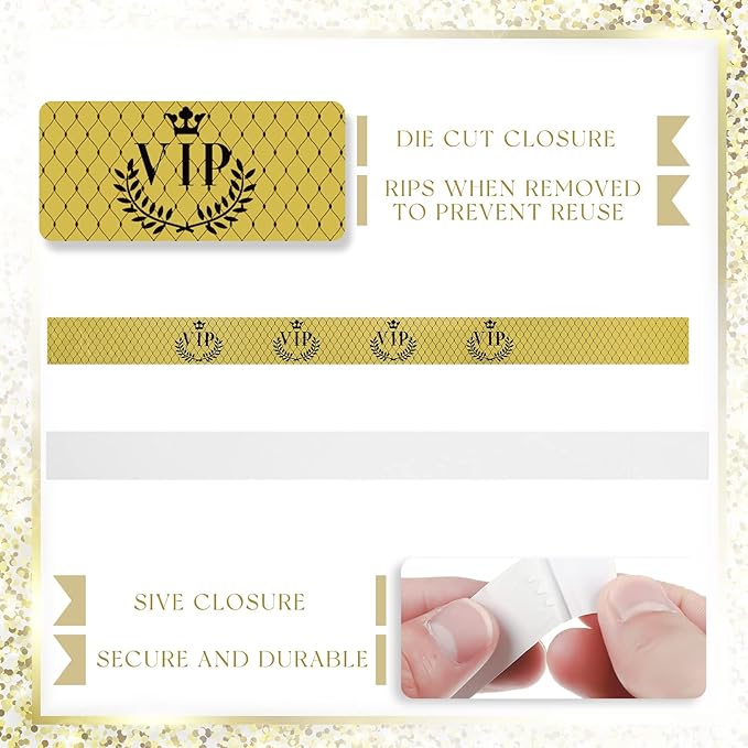 Jadive 500 Pieces Paper Wristbands VIP Plastic Waterproof Party Identification Wristbands Party Bracelets for Events Amusement Parks, Club, Concerts, Fairs, Festivals and Events(Gold)