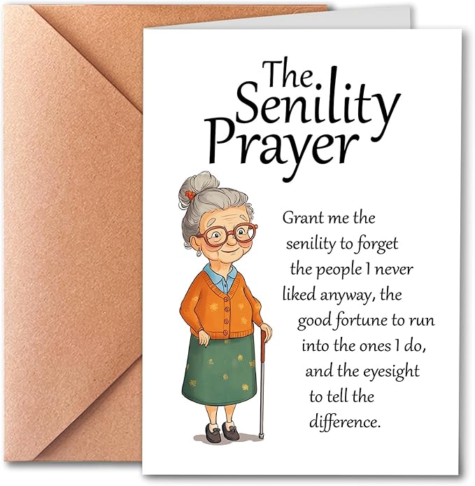 Funny Cartoon Birthday Card, Funny Wishes 60th, 70th, 80th Birthday Card for Grandma, Sister, Aunt, Friend, Celebration Cards, Unique Gift Idea with Envelope - Elderly Prayer