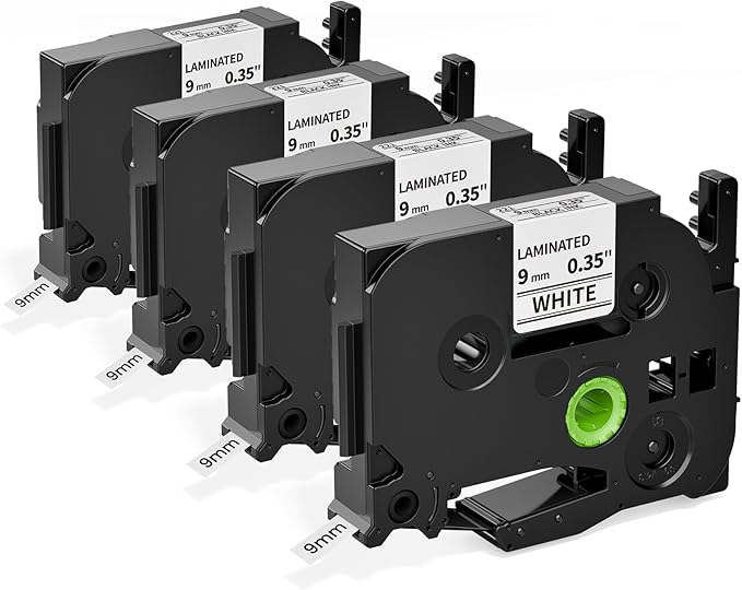 Airmall TZe-221 TZ Tape 9mm 0.35 Laminated White Replacement for Brother P Touch Label Tape 9mm Label Maker Tape Work with Brother Label Maker Tape PT-D210 PT-D220 PT-H103W PT-1890 PT-D600, 4-Pack