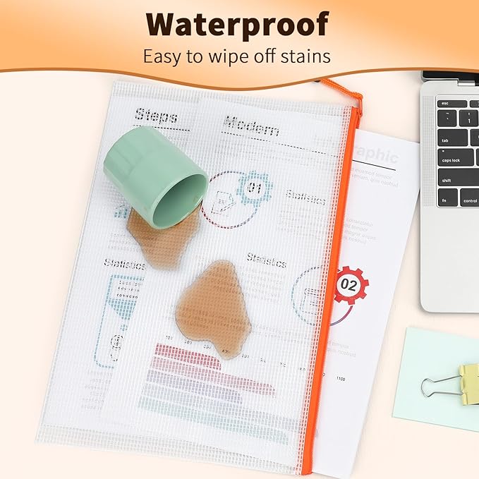 Umriox Zipper Mesh Document Pouch, 9.5x7.1 in (6 Colors, 18 Packs), Clear Zipper Pouches, Waterproof Zipper Pouches for Office Supplies Cosmetics Travel Storage