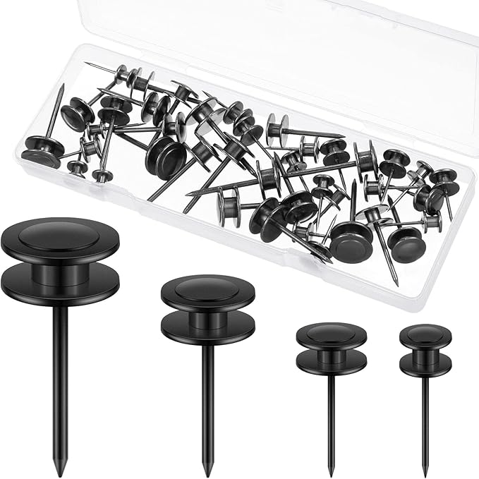 Ferraycle 40 Piece Double Headed Picture Hangers Nails 4 Size Long Thumb Tacks for Wall Hanging Decorative Nails Push Pins Picture Hooks for Drywall Photo Decor, 10/20/ 30/ 50lb(Black)