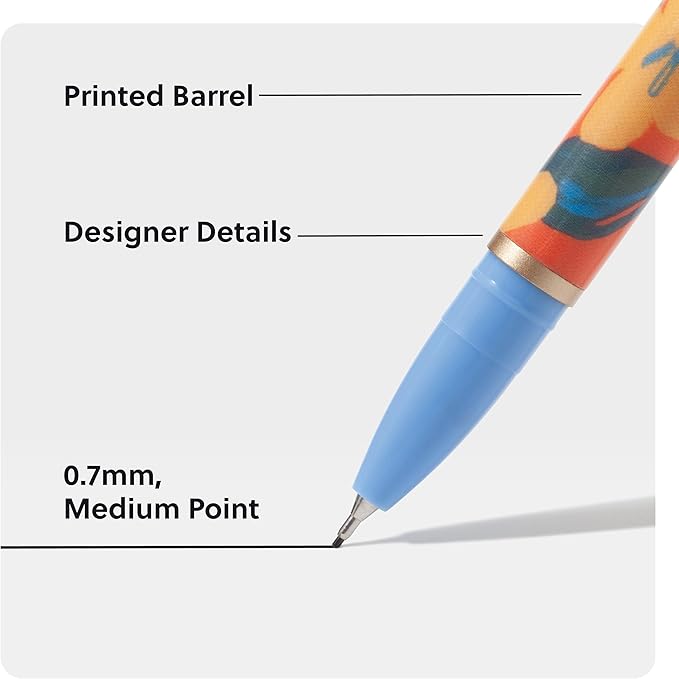 U Brands Catalina Felt Tip Pens, Set of 6, Artist Touch, Gold Details, Medium (0.7 mm) Point, Black Ink
