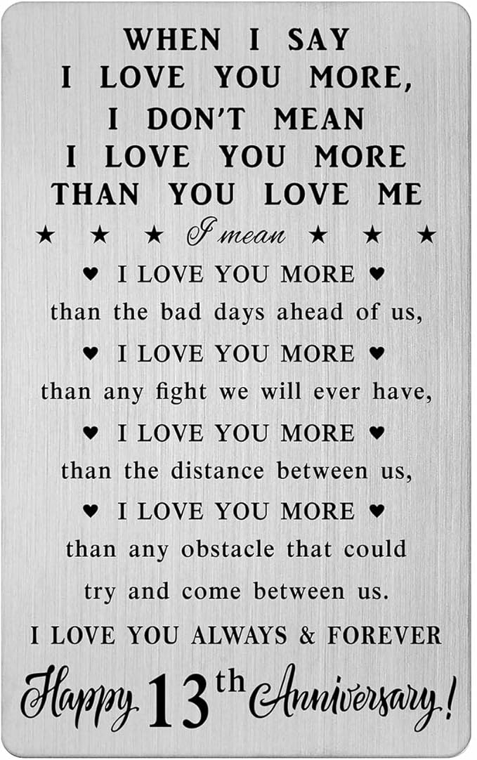 CPLJW 13 Year Anniversary Card Gifts for Him Her, Steel Gifts for Men for 13th Anniversary, 13 Wedding Wallet Card Gift