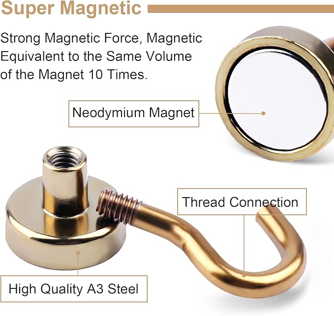 DIYMAG Magnetic Hooks, 30Lbs Strong Heavy Duty Cruise S-Hooks for Classroom, Fridge, Hanging, Kitchen etc, (6 Pack-Yellow)