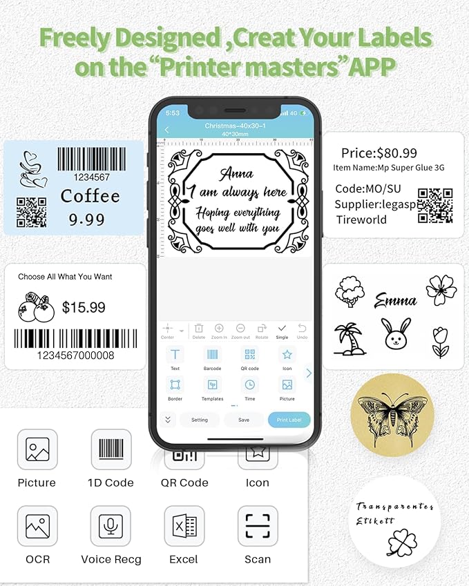 3 Roll Thermal Labels for Phomemo M110/M221/M220/M120/M200/M110S Label pirnters,1.18" x 0.79" (30x20mm)，Tape Self-Adhesive Thermal Paper for Barcode,QR Code,320 Labels/Roll Black on White