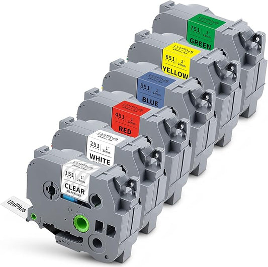 6-Pack Compatible for Brother Tze-251 Tze-151 Tze-451 Tze-551 Tze-651 Tze-751 24mm 0.94" TZ Laminated Label Tape PTouch 1 inch Tape Work for PTP700 PTD600 PTD610BT PTP710BT PTP750W PTP910BT