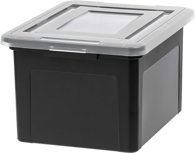 IRIS USA File Box File Organizer Plastic File Box for Letter/Legal File, BPA-Free Plastic Storage Bin Tote Organizer with Durable and Secure Latching Lid, Stackable and Nestable, Black 35 Qt. 1Pack