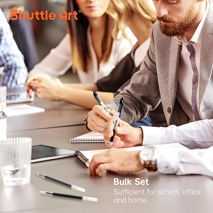 Retractable Gel Pen Refills, Shuttle Art 30 Pack Black Rollerball Gel Ink Pens Refills, Bulk Set, 0.7mm Fine Point for Writing Journaling Taking Notes School Office Home